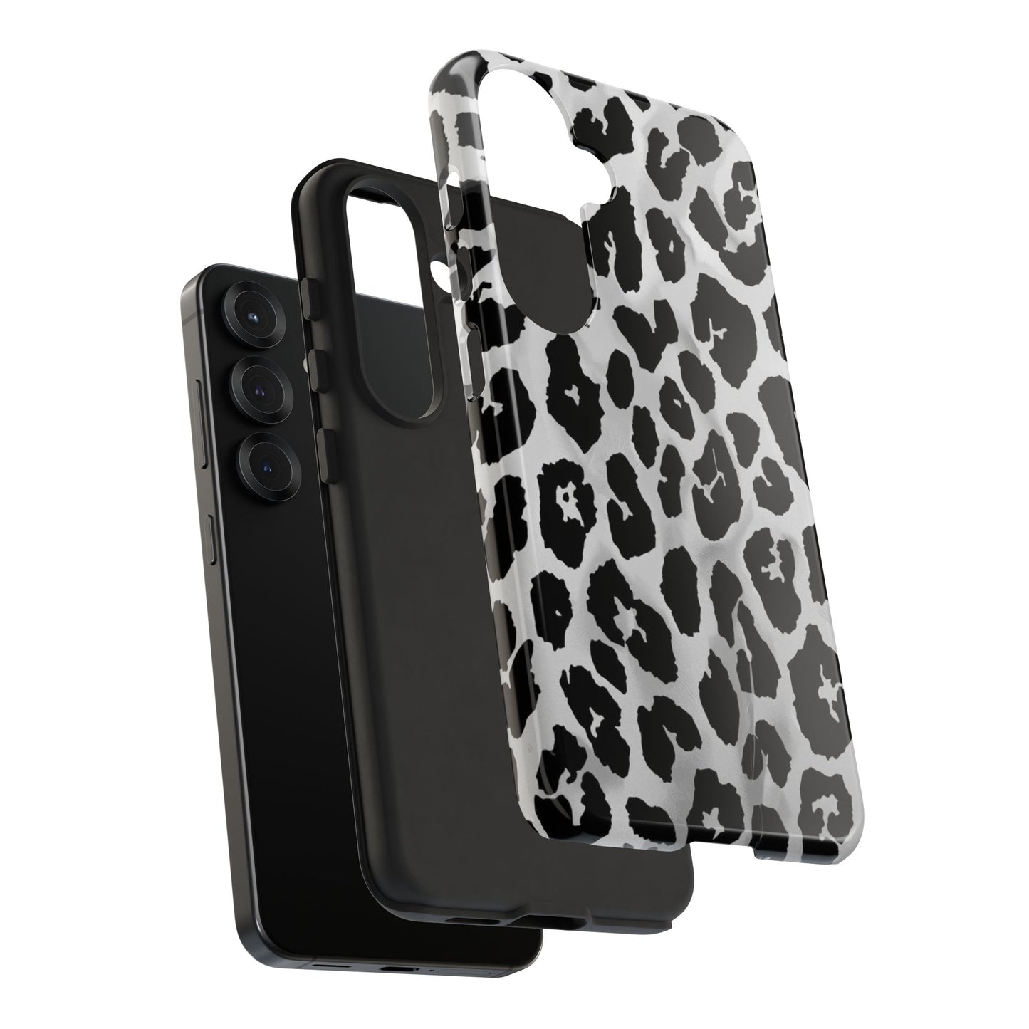 Leopard Print Tough Phone Case – Black & White Animal Pattern Protective Cover