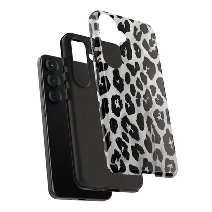 Leopard Print Tough Phone Case – Black & White Animal Pattern Protective Cover