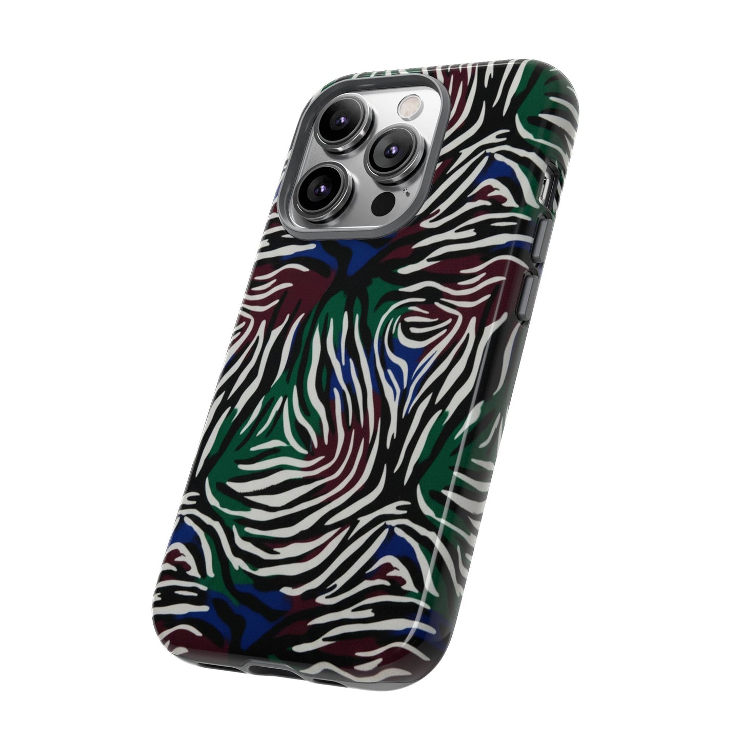 Zebra Camo Tough Phone Case – Green & Blue Animal Print Protective Cover