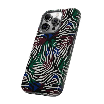 Zebra Camo Tough Phone Case – Green & Blue Animal Print Protective Cover