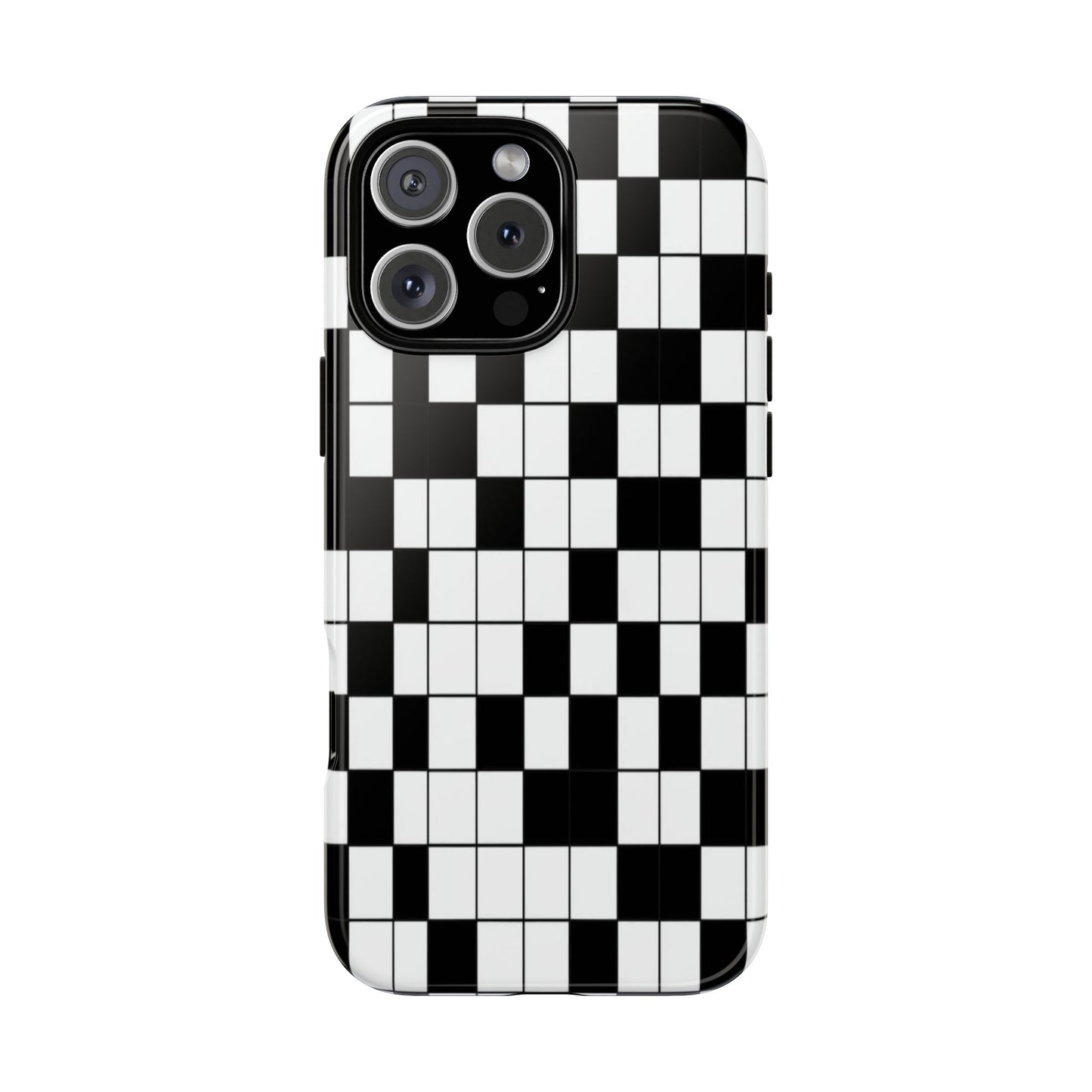 Crossword Grid Phone Case — Black & White Puzzle Pattern Tough Phone Cover