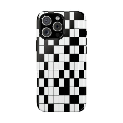 Crossword Grid Phone Case — Black & White Puzzle Pattern Tough Phone Cover