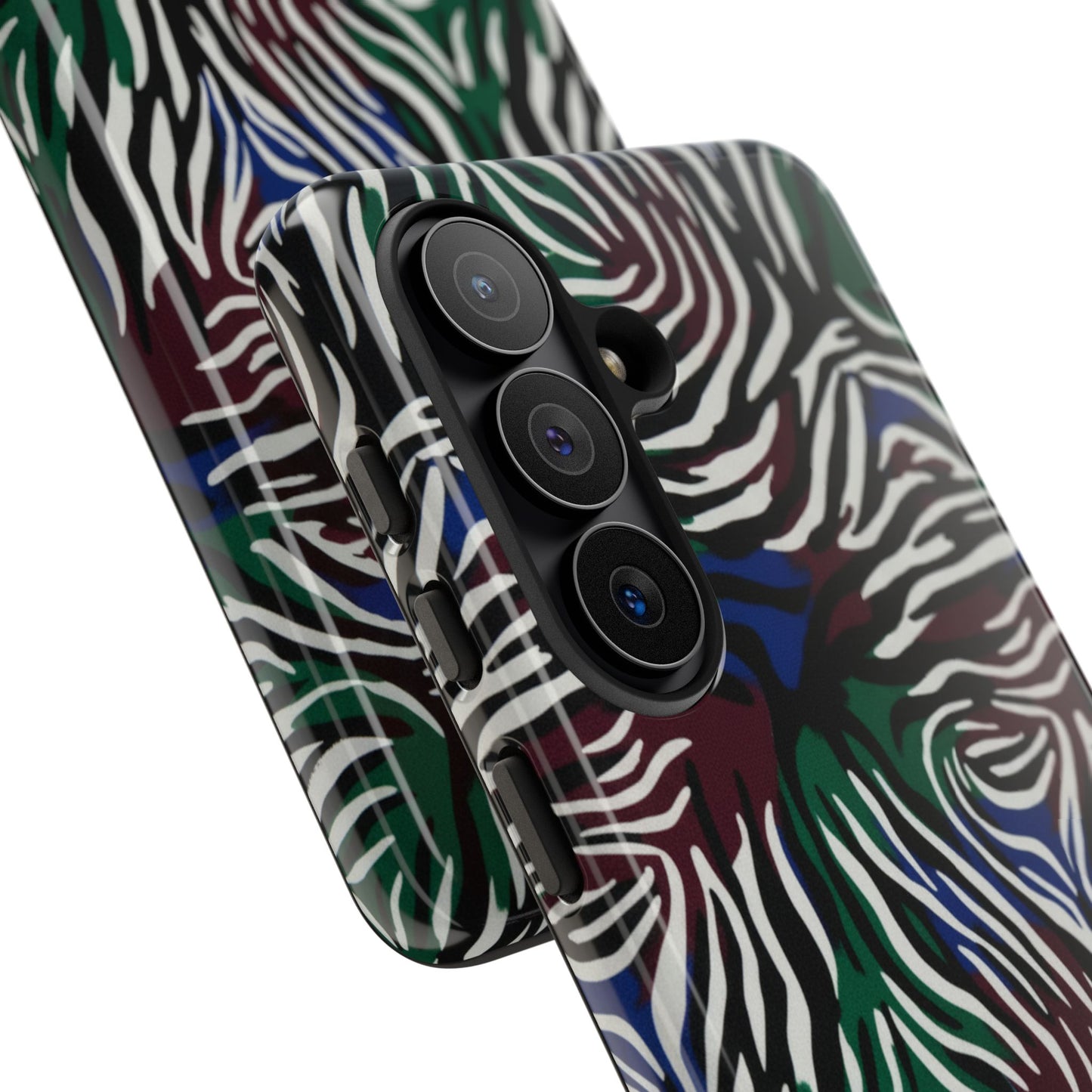 Zebra Camo Tough Phone Case – Green & Blue Animal Print Protective Cover