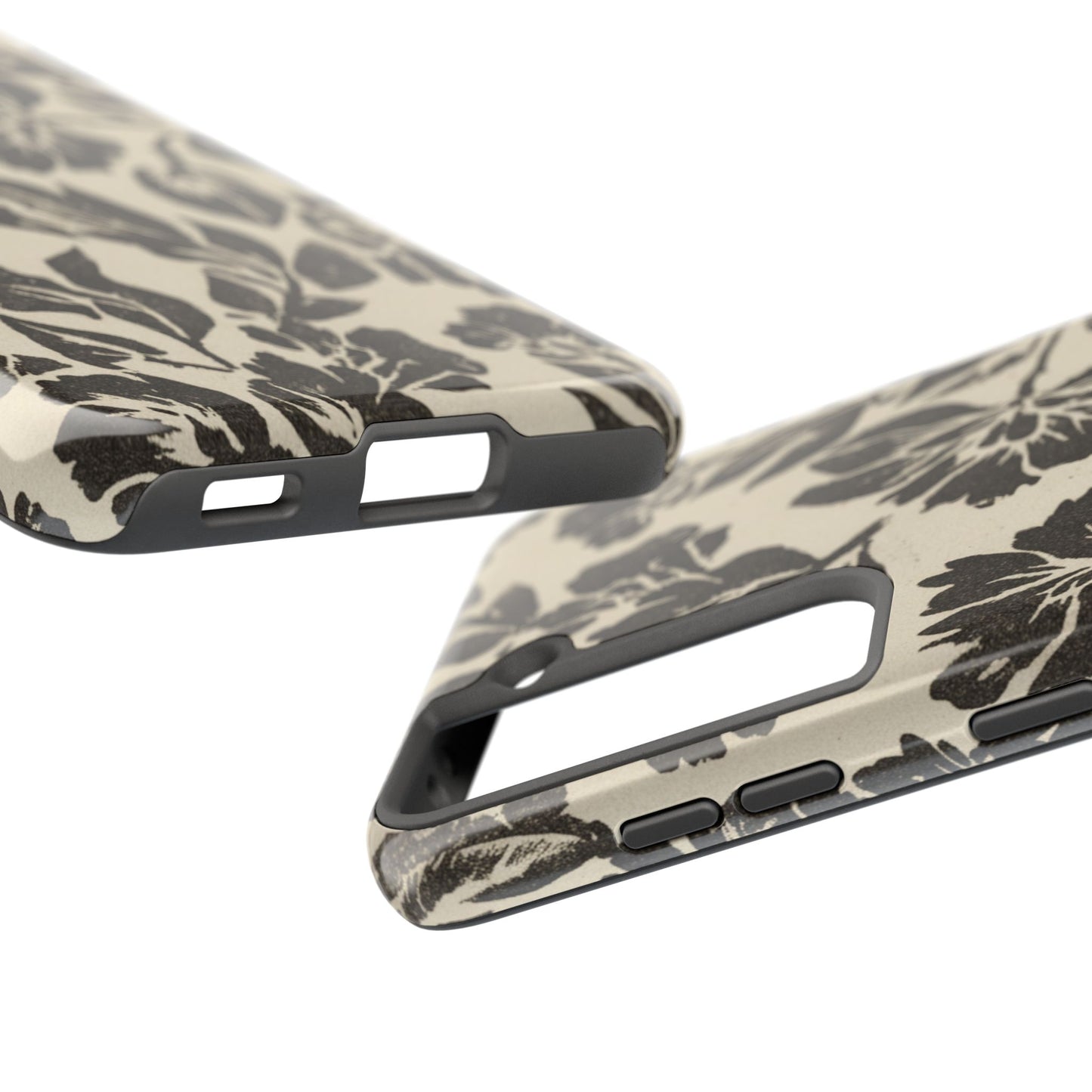 Floral Noir Tough Phone Case — Black Vintage Flower Protective Cover