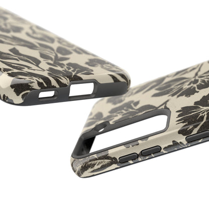 Floral Noir Tough Phone Case — Black Vintage Flower Protective Cover