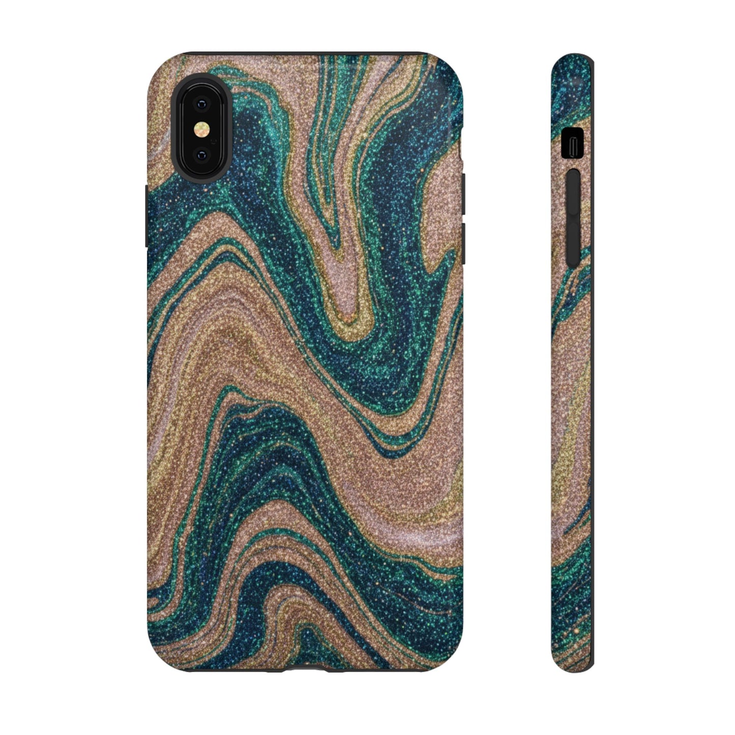 Marbled Teal & Gold Phone Case — Glitter Swirl Tough Case