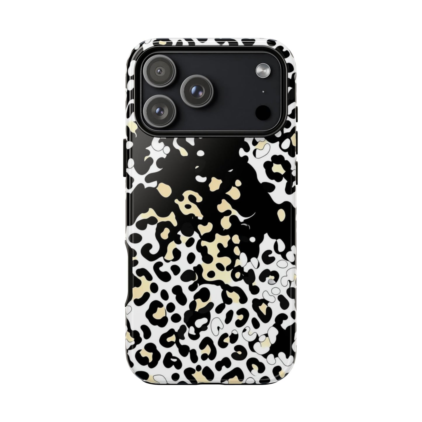 Leopard Splash Tough Phone Case — Black & Cream Animal Print Protective Cover