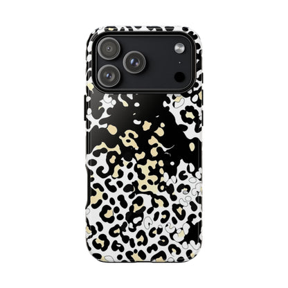Leopard Splash Tough Phone Case — Black & Cream Animal Print Protective Cover
