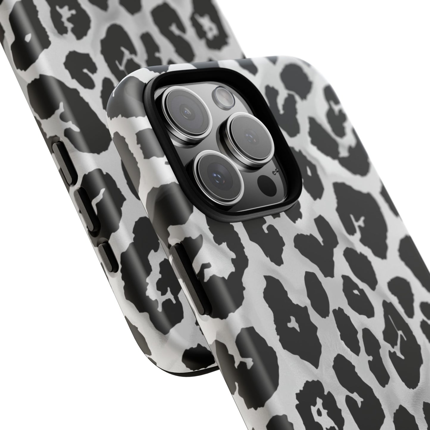 Leopard Print Tough Phone Case – Black & White Animal Pattern Protective Cover