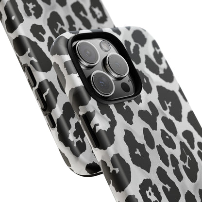 Leopard Print Tough Phone Case – Black & White Animal Pattern Protective Cover