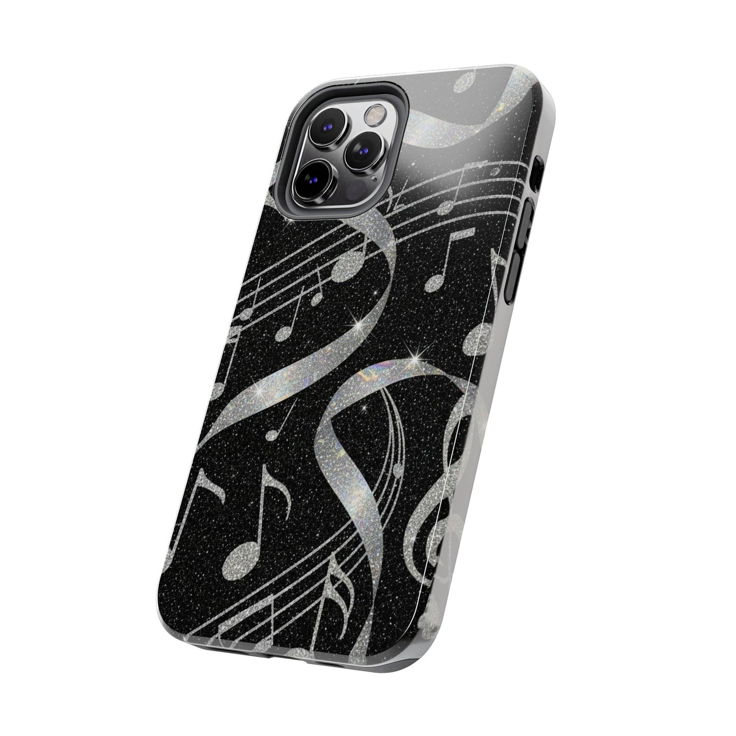 Musical Notes Tough Phone Case – Glitter Black Musician Phone Cover