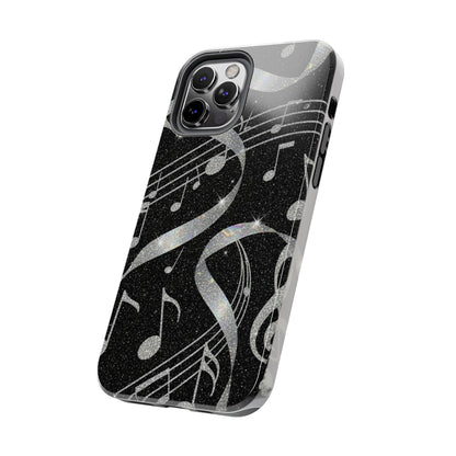 Musical Notes Tough Phone Case – Glitter Black Musician Phone Cover