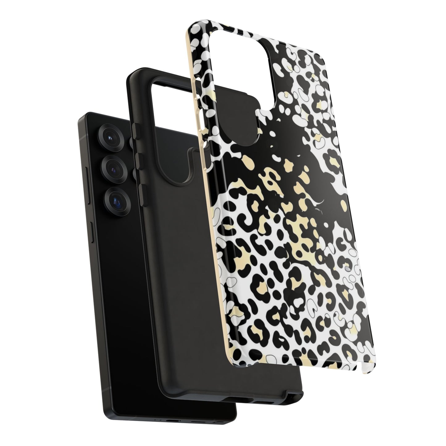 Leopard Splash Tough Phone Case — Black & Cream Animal Print Protective Cover