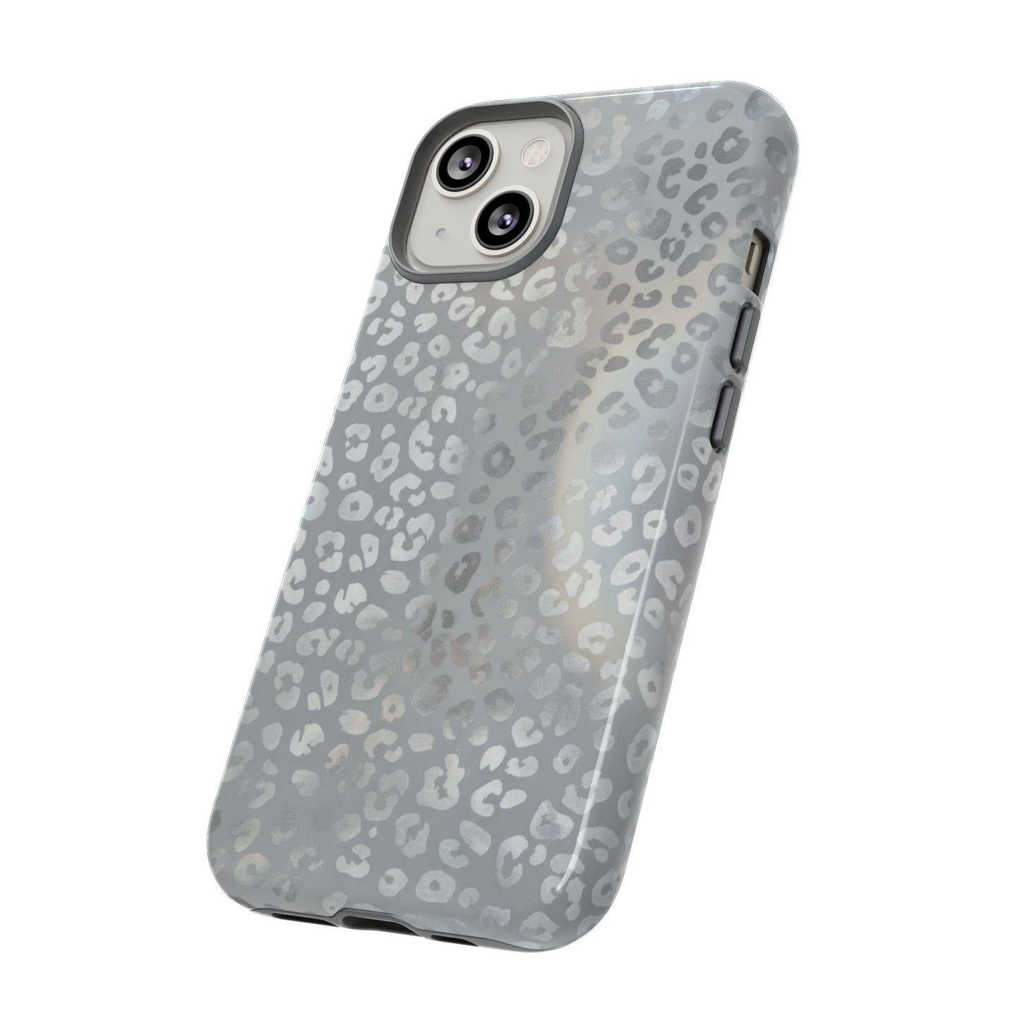 Grey Leopard Print Tough Phone Case — Durable Protective iPhone Cover