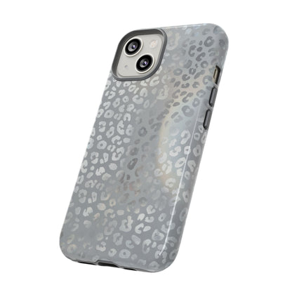Grey Leopard Print Tough Phone Case — Durable Protective iPhone Cover