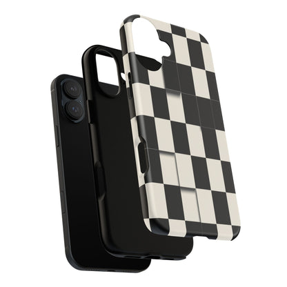 Checkerboard Tough Phone Case — Classic Black & Cream Grid Protective Cover