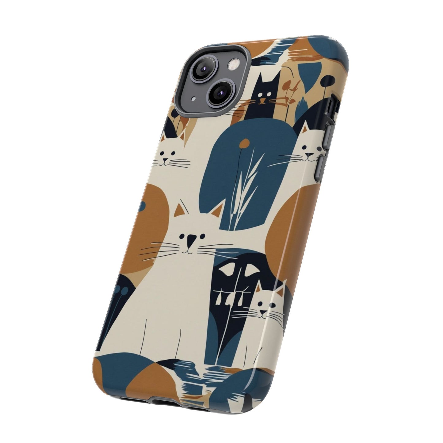 Cat Pattern Phone Case – Retro Abstract Cats Protective iPhone Cover