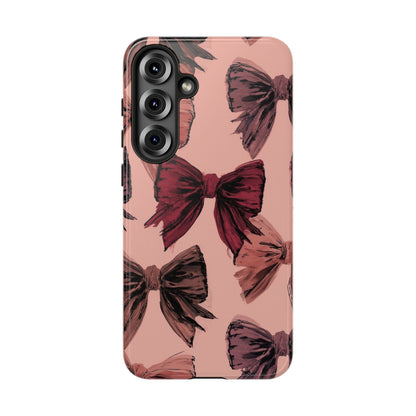 Bow Pattern Tough Phone Case — Pink Watercolor Bows Protective iPhone Cover