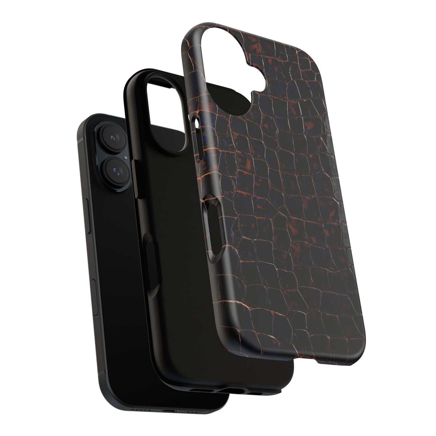 Croc-Embossed Tough Phone Case — Shockproof Black Alligator Texture