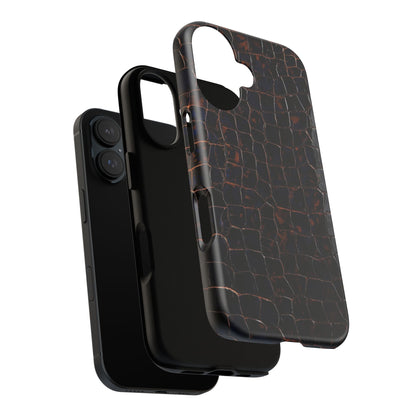 Croc-Embossed Tough Phone Case — Shockproof Black Alligator Texture