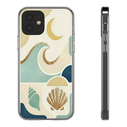 Clear Phone Case — Coastal Waves & Seashell Design