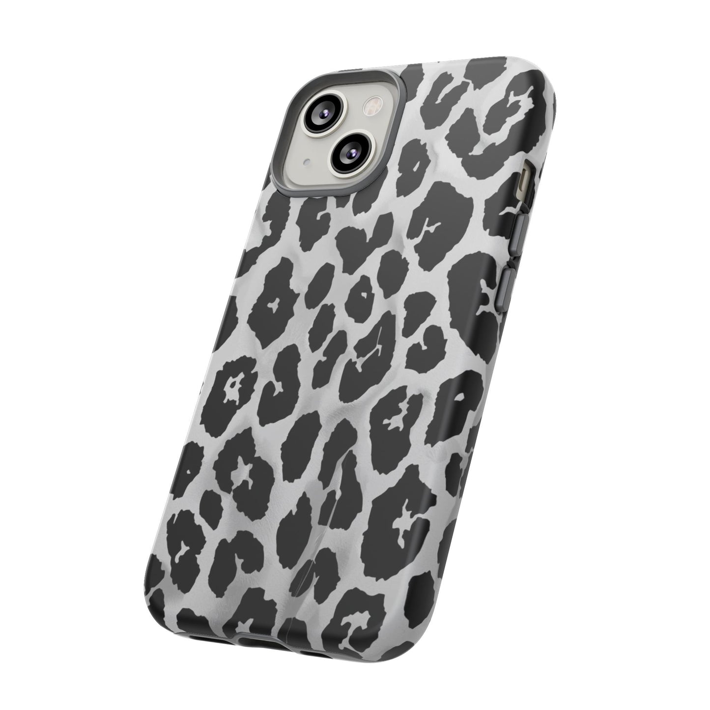 Leopard Print Tough Phone Case – Black & White Animal Pattern Protective Cover