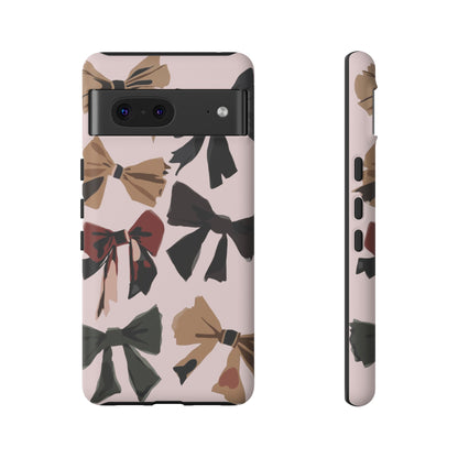 Bow Pattern Phone Case - Pink, Brown & Black Bows Protective Cover
