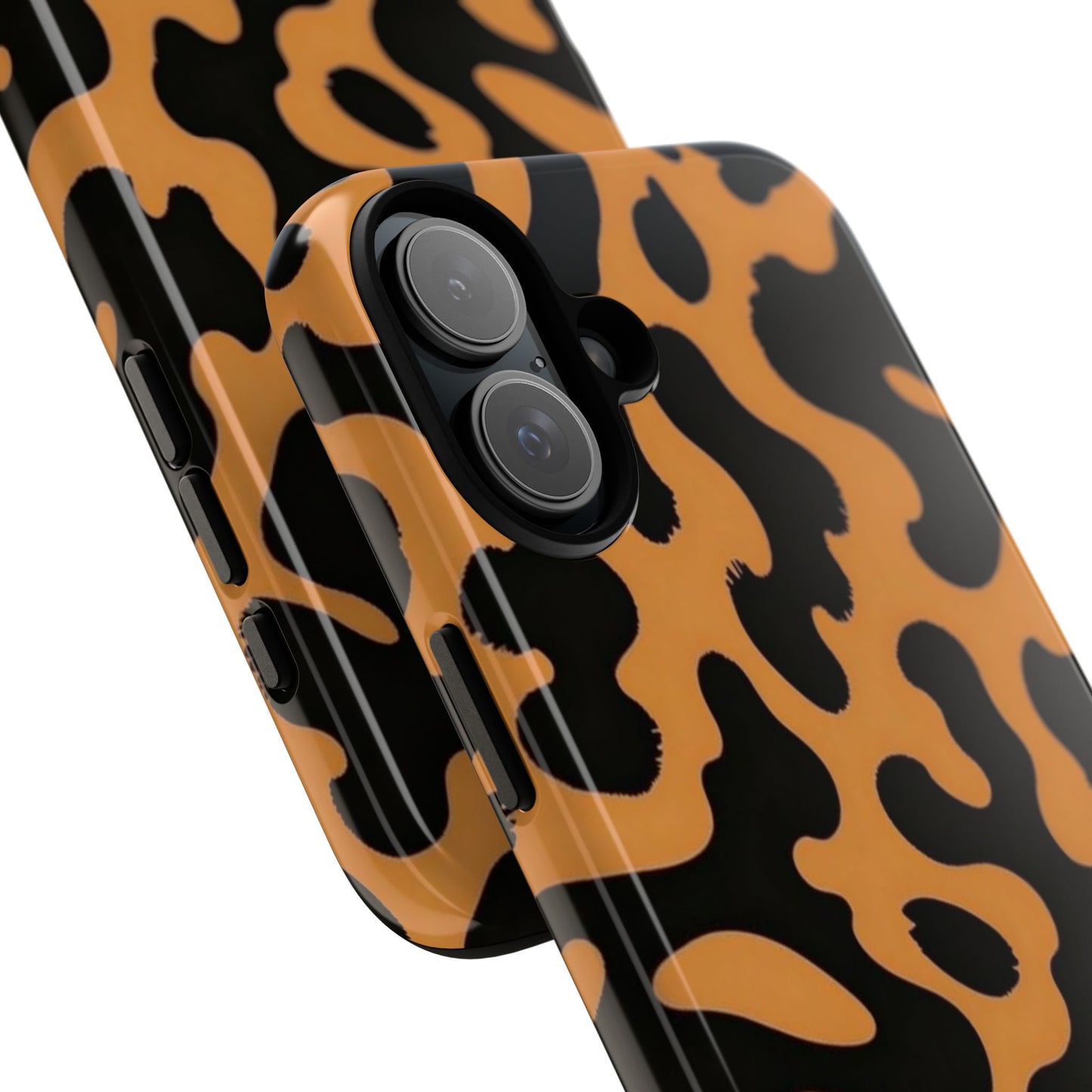 Leopard Print Phone Case — Orange & Black Tough Pattern Protective Cover