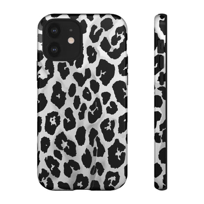 Leopard Print Tough Phone Case – Black & White Animal Pattern Protective Cover