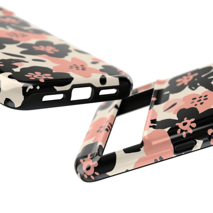 Floral Phone Case — Pink & Black Retro Blossom Protective Cover