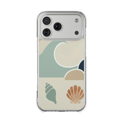 Clear Magnetic Phone Case — Coastal Shell & Wave Art, Minimal Beach Vibe