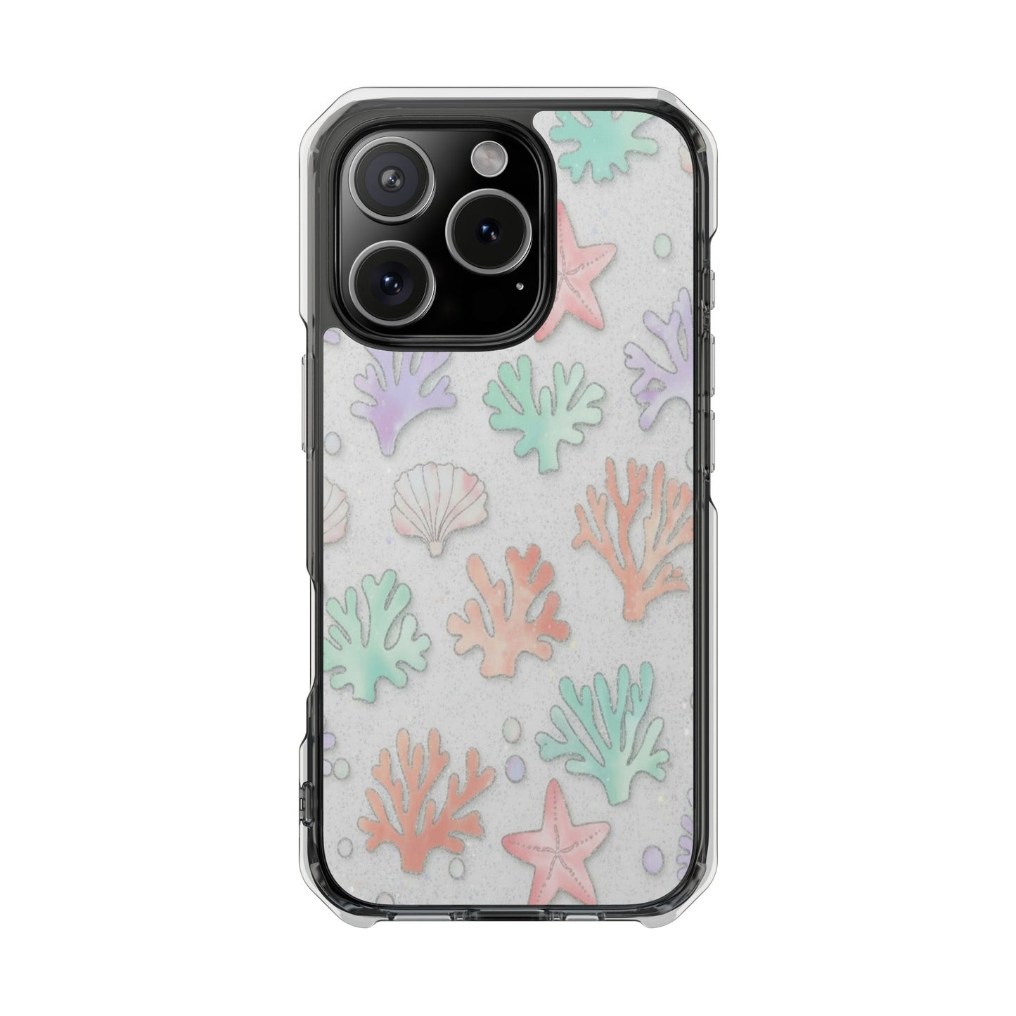 Clear Magnetic Phone Case — Pastel Sea Shell & Starfish Design