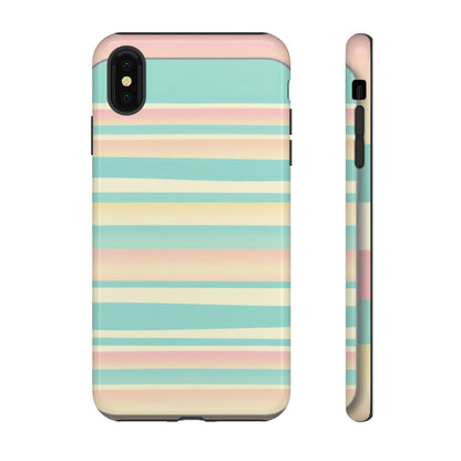 Pastel Striped Tough Phone Case — Mint, Peach & Cream Protective Cover