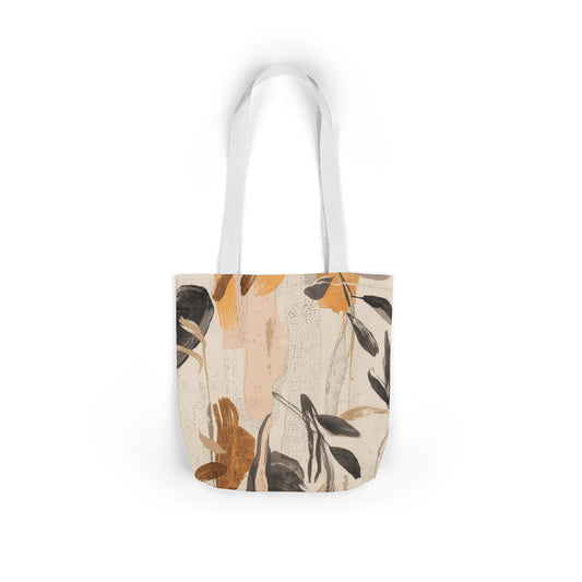 Boho Botanical Canvas Tote Bag — Neutral Abstract Leaf Print