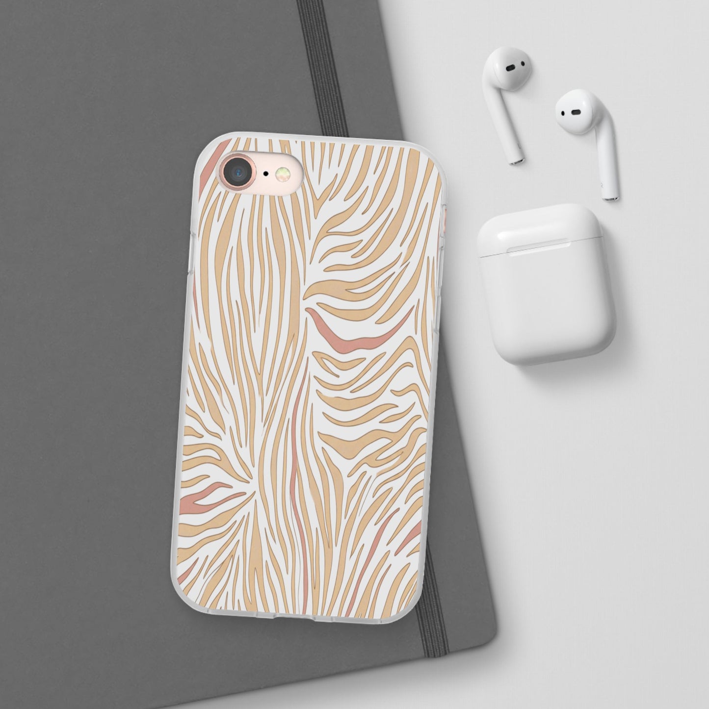Neutral Zebra Print Flexi Case — Beige & Rose Gold Animal Pattern Phone Cover