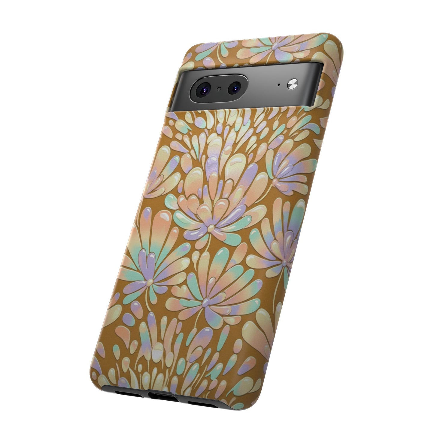Floral Burst Tough Phone Case – Gold Pastel Botanical Protection