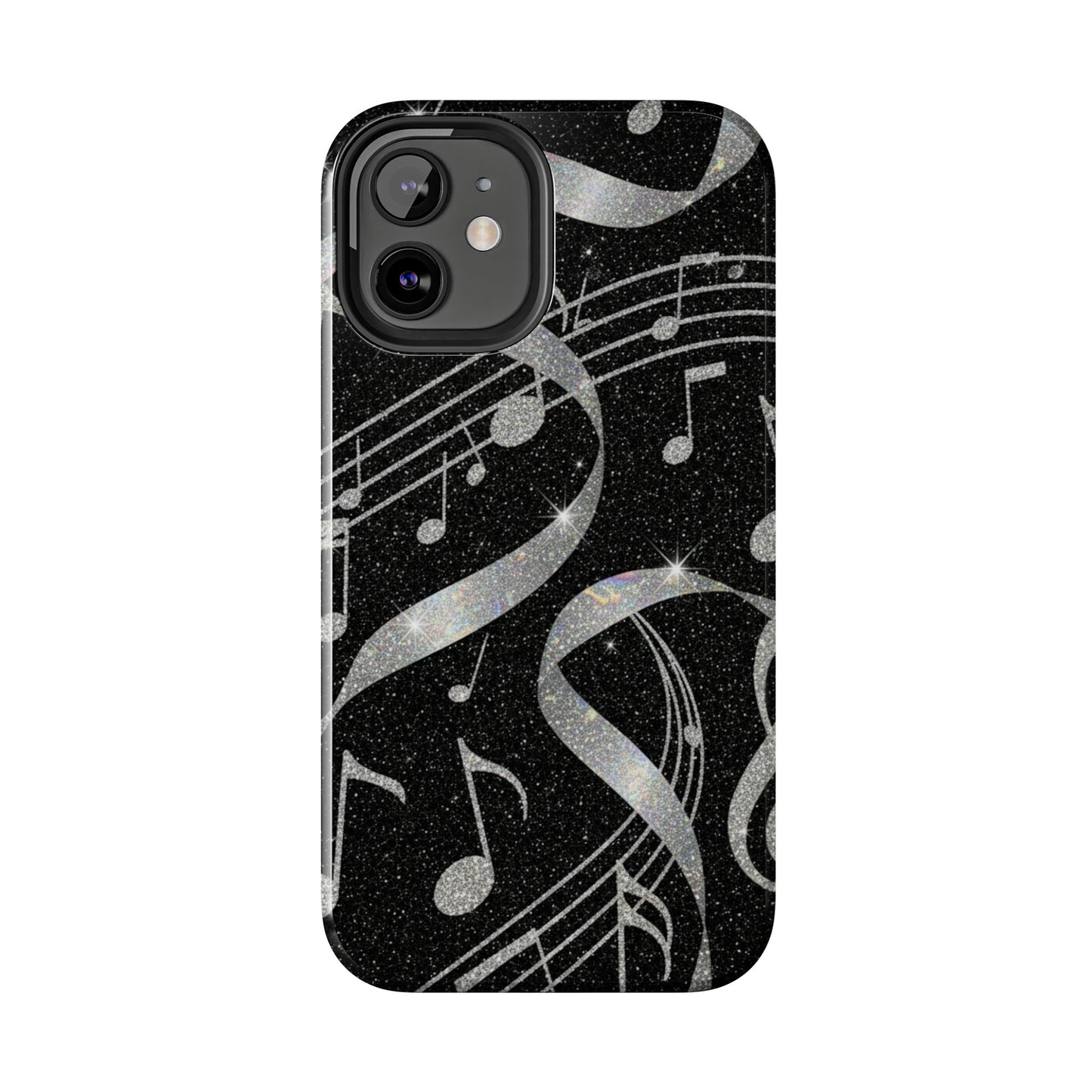 Musical Notes Tough Phone Case – Glitter Black Musician Phone Cover