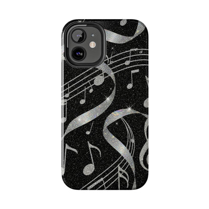 Musical Notes Tough Phone Case – Glitter Black Musician Phone Cover
