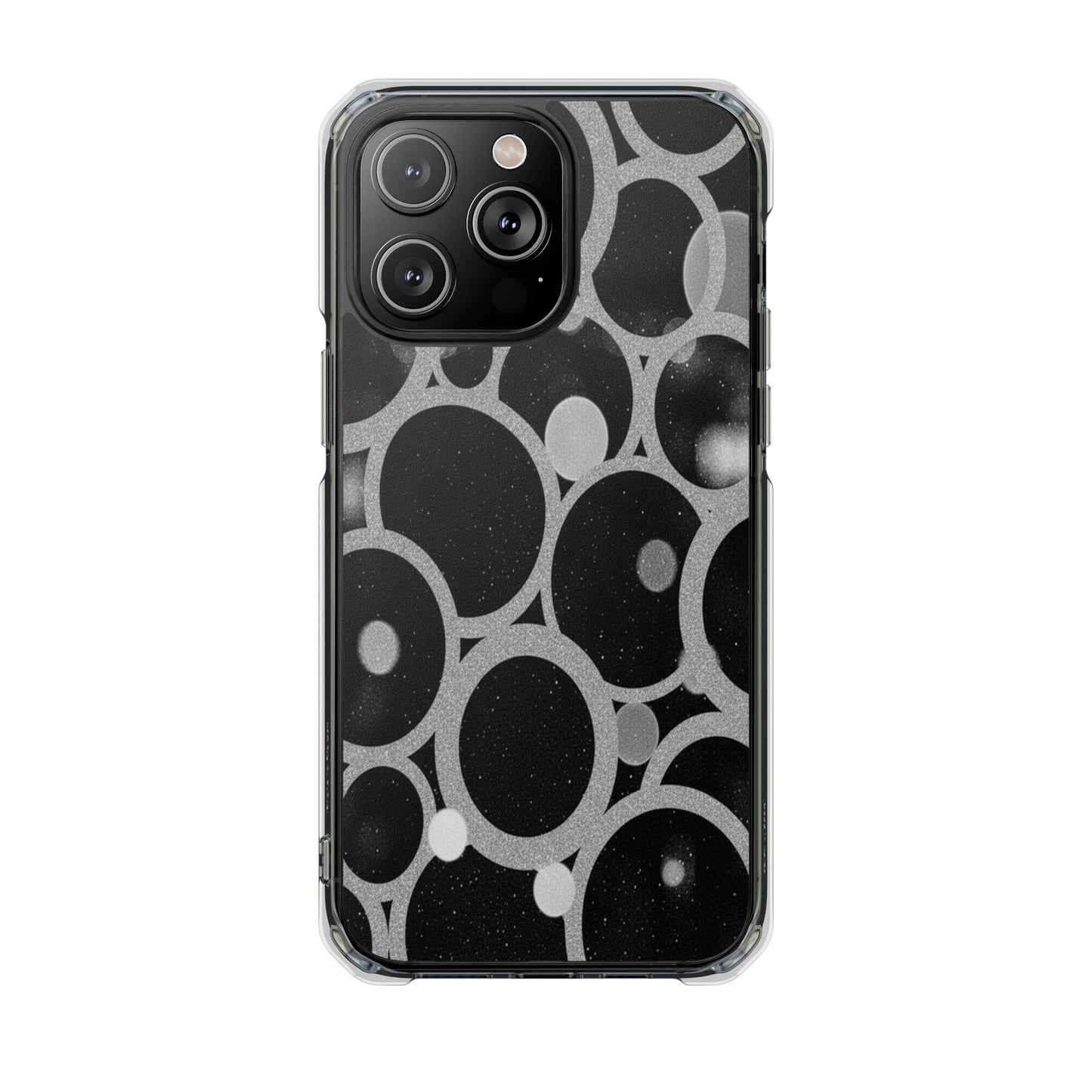 Magnetic Clear Phone Case — Abstract Black & Gray Bubble Design, Impact-Resistant