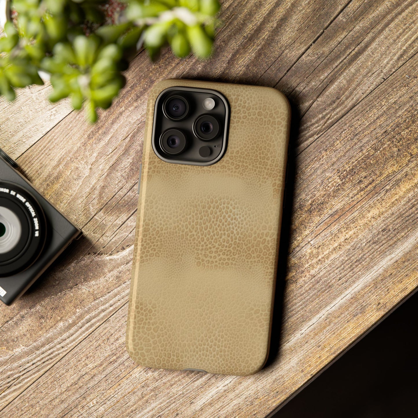 Tan Distressed Leather Texture Phone Case — Rugged Protective iPhone Cover