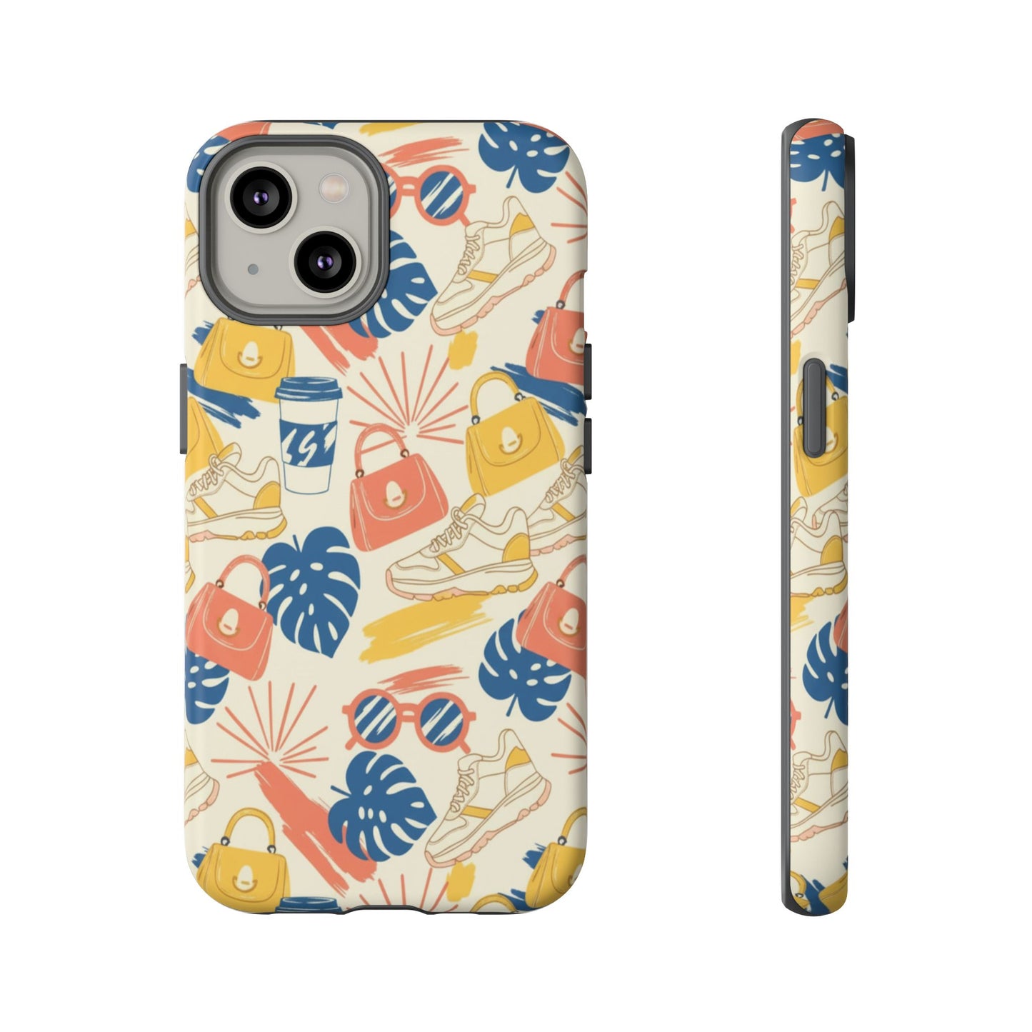 Tough Cases: Retro Summer Pattern Phone Case – Sunglasses, Sneakers & Tropical Leaves
