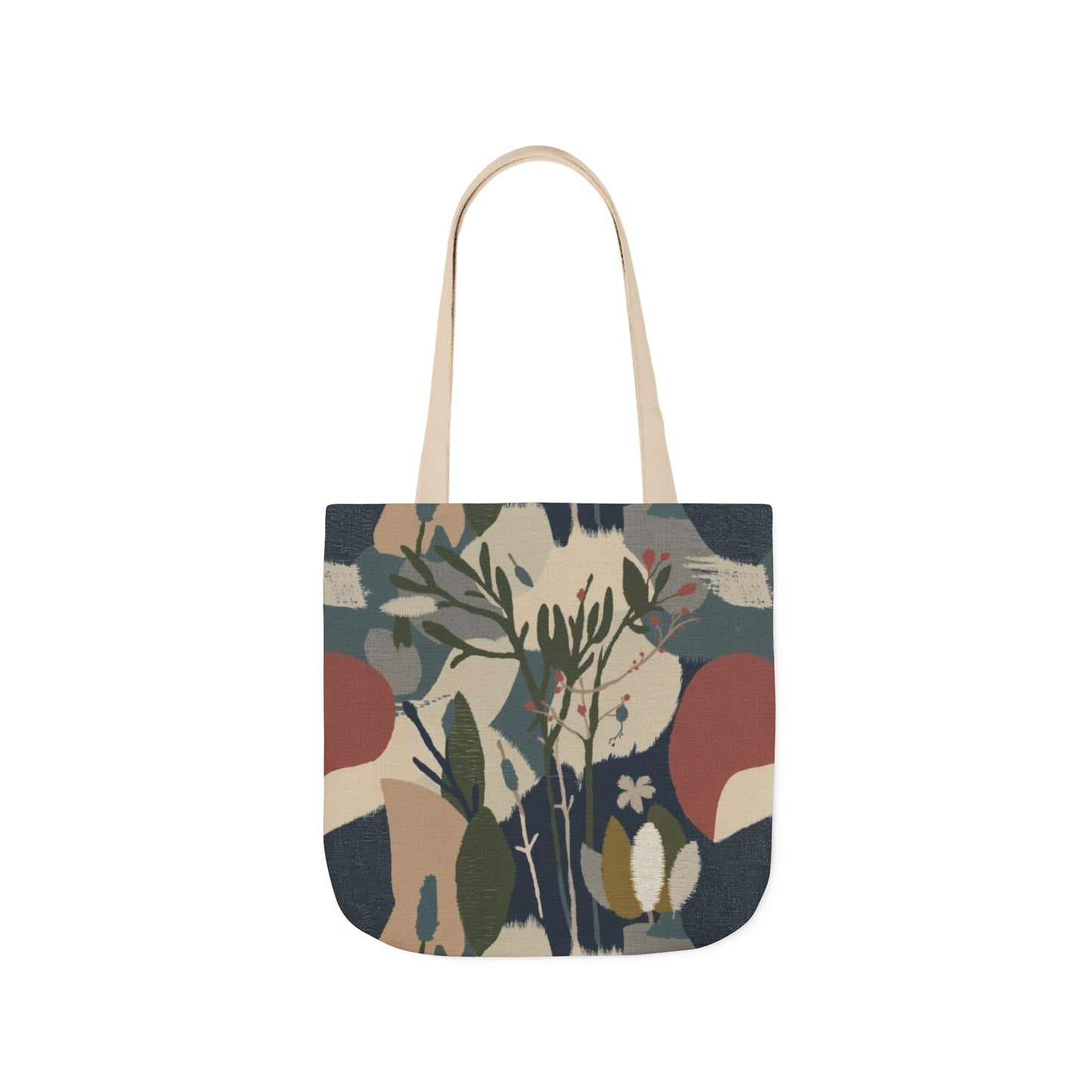 Botanical Abstract Canvas Tote Bag — Earthy Floral Pattern