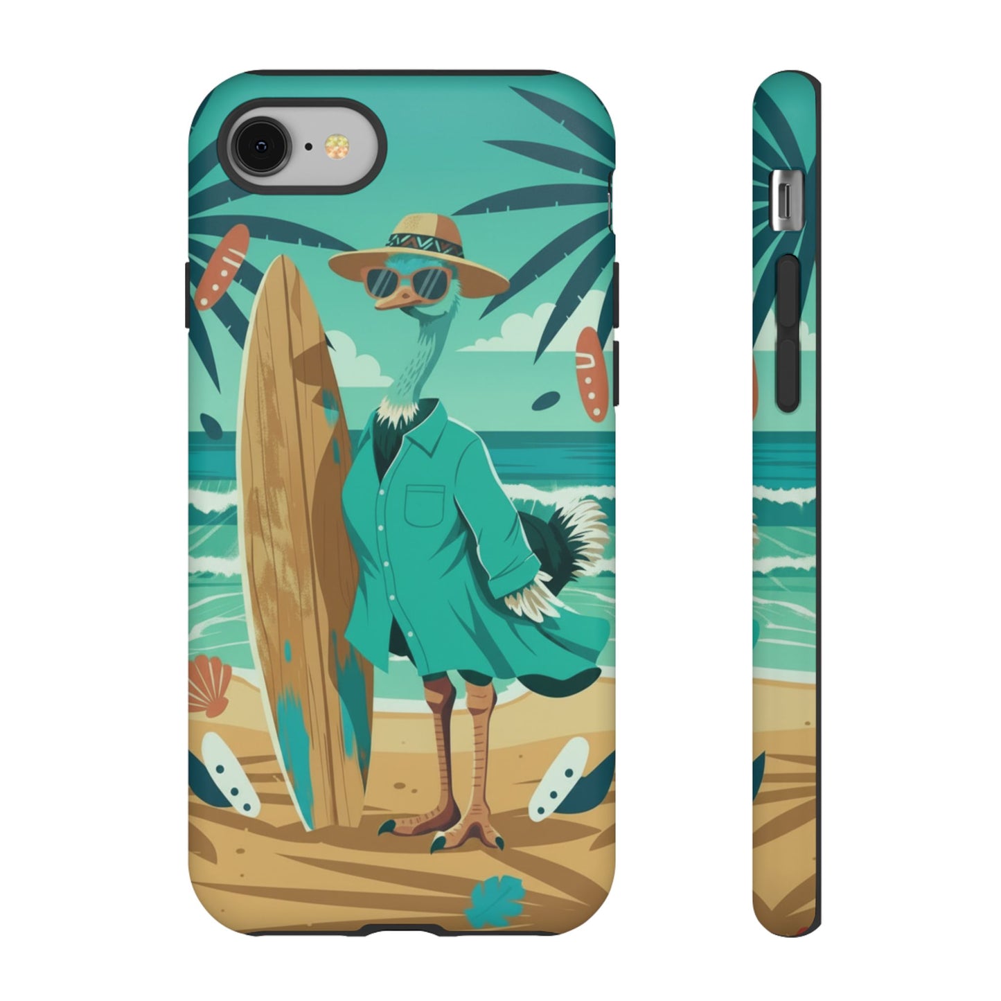 Phone Case — Retro Dressed Seagull Surfing Beach Illustration