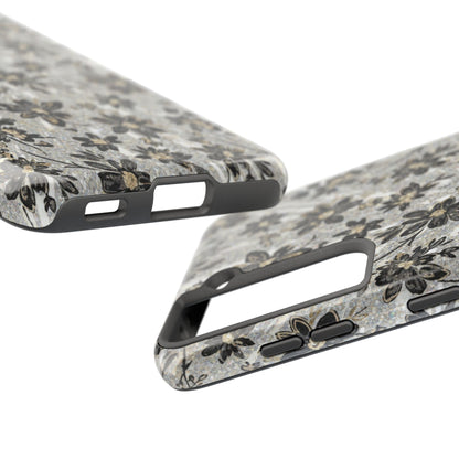 Floral Vintage Tough Phone Case — Black & Gray Rustic Flower Protective Case