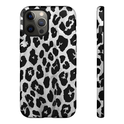 Leopard Print Tough Phone Case – Black & White Animal Pattern Protective Cover