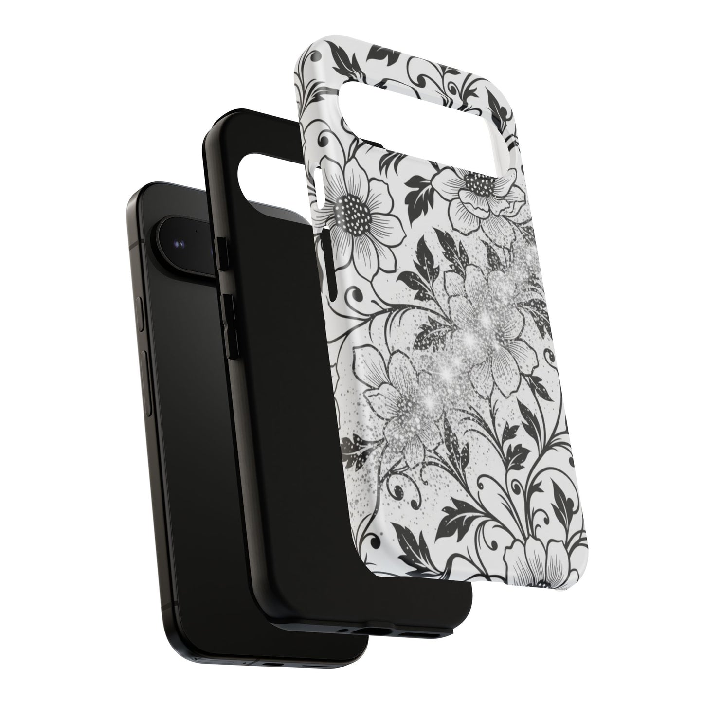 Floral Lace Phone Case — Black & White Vintage Flower Protective Case