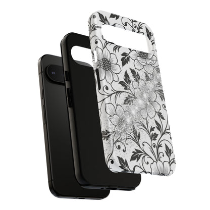 Floral Lace Phone Case — Black & White Vintage Flower Protective Case