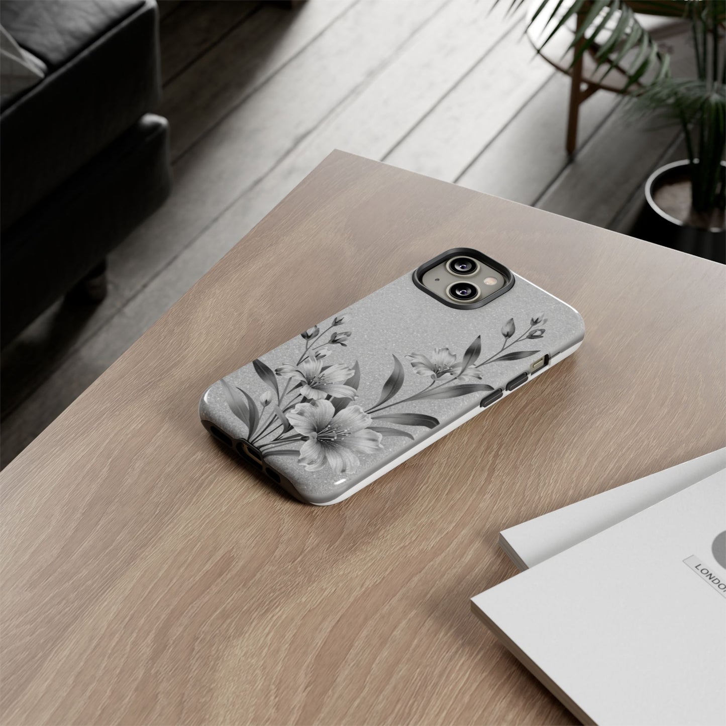 Floral Monochrome Phone Case — Elegant Black & White Lily Design