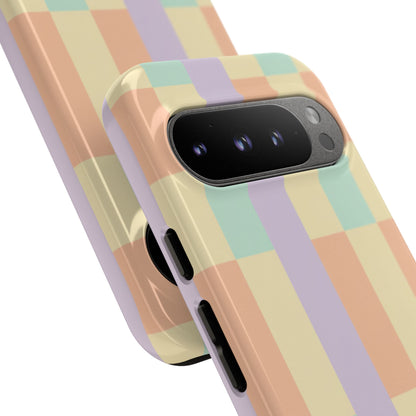 Pastel Checkered Phone Case — Retro Stripe Tough Case