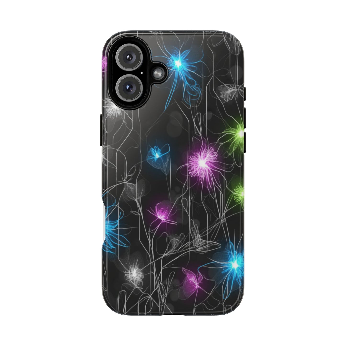 Neon Floral Tough Phone Case — Glow Flower Protective iPhone Cover